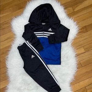 Adidas Black and Blue Sweatpants with Signature Stripes
